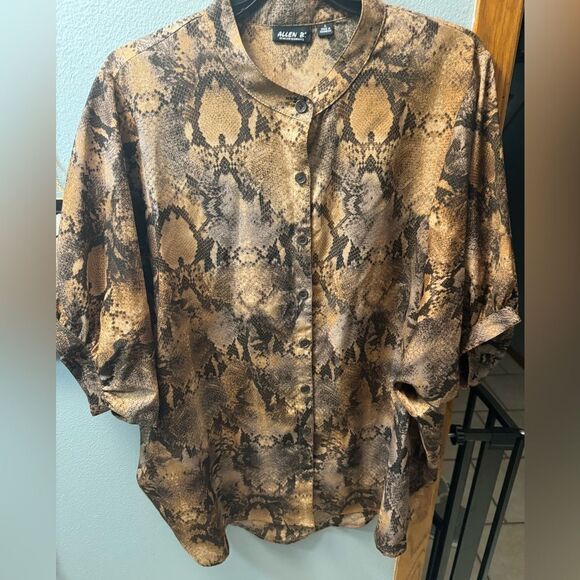 Allen B by Allen Schwartz Brown Snakeskin Button Down Blouse Size Large - Picture 2 of 10